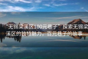 “無錫梁溪區(qū)100元巷子”探索無錫梁溪區(qū)的獨特魅力，百元巷子的故事