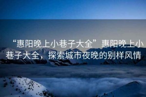 “惠陽晚上小巷子大全”惠陽晚上小巷子大全，探索城市夜晚的別樣風(fēng)情