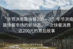 “畢節(jié)洪南路快餐200一次”畢節(jié)洪南路快餐市場的新動(dòng)態(tài)，一次快餐消費(fèi)達(dá)200元的背后故事