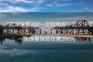 “武漢快餐200一次的地方”武漢快餐市場新動態(tài)，探索快餐文化的新去處，一次快餐體驗(yàn)僅需200元