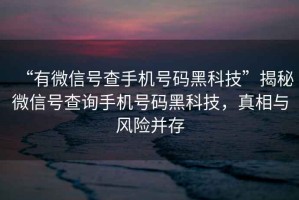 “有微信號(hào)查手機(jī)號(hào)碼黑科技”揭秘微信號(hào)查詢手機(jī)號(hào)碼黑科技，真相與風(fēng)險(xiǎn)并存