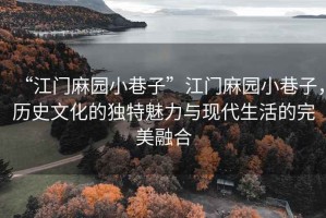 “江門麻園小巷子”江門麻園小巷子，歷史文化的獨(dú)特魅力與現(xiàn)代生活的完美融合