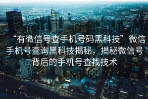 “有微信號(hào)查手機(jī)號(hào)碼黑科技”微信手機(jī)號(hào)查詢(xún)黑科技揭秘，揭秘微信號(hào)背后的手機(jī)號(hào)查找技術(shù)
