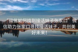 “微信如何找到接活妹子張家口”微信助力張家口尋找接活妹子，共創(chuàng)美好未來！