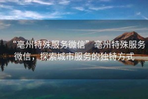 “亳州特殊服務(wù)微信”亳州特殊服務(wù)微信，探索城市服務(wù)的獨(dú)特方式