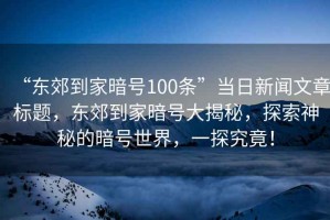 “東郊到家暗號100條”當(dāng)日新聞文章標(biāo)題，東郊到家暗號大揭秘，探索神秘的暗號世界，一探究竟！
