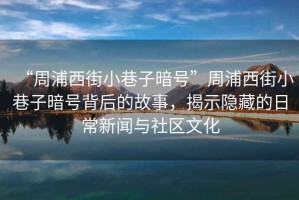 “周浦西街小巷子暗號”周浦西街小巷子暗號背后的故事，揭示隱藏的日常新聞與社區(qū)文化