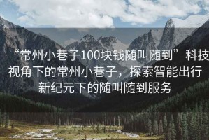“常州小巷子100塊錢隨叫隨到”科技視角下的常州小巷子，探索智能出行新紀元下的隨叫隨到服務