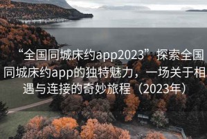 “全國同城床約app2023”探索全國同城床約app的獨(dú)特魅力，一場關(guān)于相遇與連接的奇妙旅程（2023年）