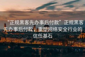 “正規(guī)黑客先辦事后付款”正規(guī)黑客先辦事后付款，重塑網(wǎng)絡(luò)安全行業(yè)的信任基石
