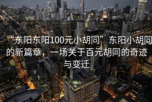 “東陽(yáng)東陽(yáng)100元小胡同”東陽(yáng)小胡同的新篇章，一場(chǎng)關(guān)于百元胡同的奇跡與變遷