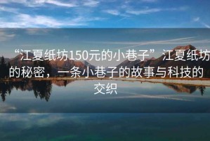 “江夏紙坊150元的小巷子”江夏紙坊的秘密，一條小巷子的故事與科技的交織