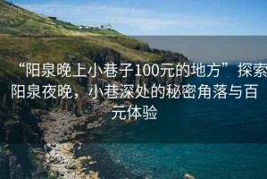 “陽泉晚上小巷子100元的地方”探索陽泉夜晚，小巷深處的秘密角落與百元體驗