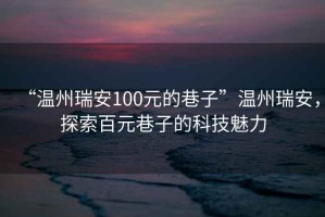 “溫州瑞安100元的巷子”溫州瑞安，探索百元巷子的科技魅力