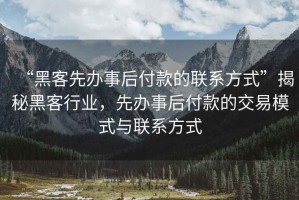 “黑客先辦事后付款的聯(lián)系方式”揭秘黑客行業(yè)，先辦事后付款的交易模式與聯(lián)系方式