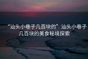 “汕頭小巷子幾百塊的”汕頭小巷子幾百塊的美食秘境探索