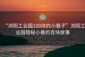 “瀏陽(yáng)工業(yè)園100塊的小巷子”瀏陽(yáng)工業(yè)園隱秘小巷的百塊故事