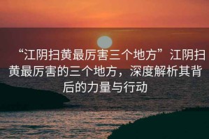 “江陰掃黃最厲害三個地方”江陰掃黃最厲害的三個地方，深度解析其背后的力量與行動