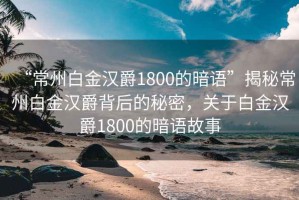 “常州白金漢爵1800的暗語”揭秘常州白金漢爵背后的秘密，關于白金漢爵1800的暗語故事