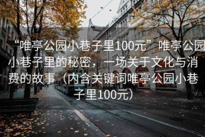 “唯亭公園小巷子里100元”唯亭公園小巷子里的秘密，一場(chǎng)關(guān)于文化與消費(fèi)的故事（內(nèi)含關(guān)鍵詞唯亭公園小巷子里100元）