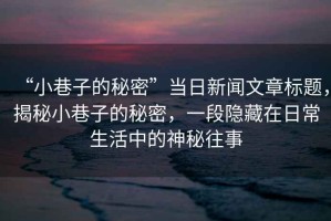 “小巷子的秘密”當日新聞文章標題，揭秘小巷子的秘密，一段隱藏在日常生活中的神秘往事