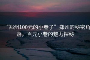 “鄭州100元的小巷子”鄭州的秘密角落，百元小巷的魅力探秘