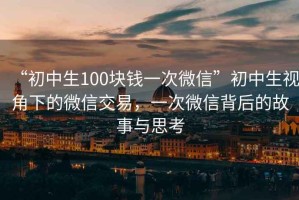 “初中生100塊錢一次微信”初中生視角下的微信交易，一次微信背后的故事與思考