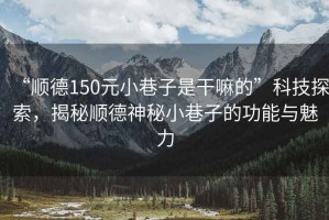 “順德150元小巷子是干嘛的”科技探索，揭秘順德神秘小巷子的功能與魅力