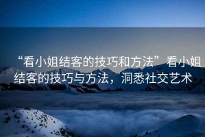 “看小姐結(jié)客的技巧和方法”看小姐結(jié)客的技巧與方法，洞悉社交藝術(shù)