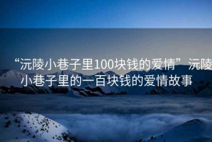 “沅陵小巷子里100塊錢的愛情”沅陵小巷子里的一百塊錢的愛情故事