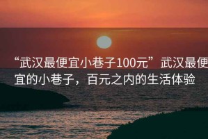 “武漢最便宜小巷子100元”武漢最便宜的小巷子，百元之內(nèi)的生活體驗