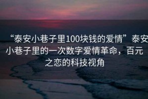 “泰安小巷子里100塊錢的愛情”泰安小巷子里的一次數(shù)字愛情革命，百元之戀的科技視角