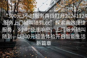 “300元3小時服務再線打開20241124.服務上門隨叫隨到.cc”探索高效便捷服務，3小時極速響應，上門服務隨叫隨到—以300元超值體驗開啟智能生活新篇章