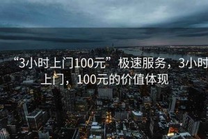 “3小時上門100元”極速服務，3小時上門，100元的價值體現(xiàn)