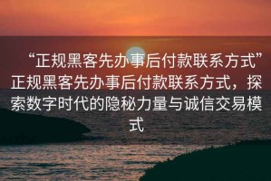 “正規(guī)黑客先辦事后付款聯(lián)系方式”正規(guī)黑客先辦事后付款聯(lián)系方式，探索數(shù)字時(shí)代的隱秘力量與誠(chéng)信交易模式