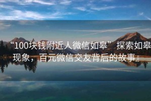 “100塊錢附近人微信如皋”探索如皋現(xiàn)象，百元微信交友背后的故事』