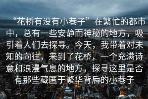 “花橋有沒有小巷子”在繁忙的都市中，總有一些安靜而神秘的地方，吸引著人們?nèi)ヌ綄?。今天，我?guī)е鴮ξ粗南蛲?，來到了花橋，一個充滿詩意和浪漫氣息的地方，探尋這里是否有那些藏匿于繁華背后的小巷子