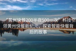 “黃州快餐200半夜500一次”科技引領(lǐng)黃州快餐新紀(jì)元，探索智能快餐背后的故事