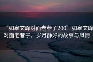 “如皋文峰對面老巷子200”如皋文峰對面老巷子，歲月靜好的故事與風情