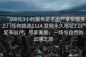 “300元3小時服務(wù)足不出戶享受服務(wù)上門任你挑選1114.官網(wǎng)永久地址1.cc”足不出戶，盡享美景，一場與自然的云端之旅