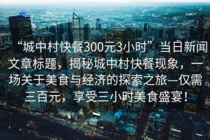 “城中村快餐300元3小時”當(dāng)日新聞文章標(biāo)題，揭秘城中村快餐現(xiàn)象，一場關(guān)于美食與經(jīng)濟(jì)的探索之旅—僅需三百元，享受三小時美食盛宴！