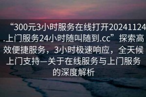 “300元3小時(shí)服務(wù)在線打開20241124.上門服務(wù)24小時(shí)隨叫隨到.cc”探索高效便捷服務(wù)，3小時(shí)極速響應(yīng)，全天候上門支持—關(guān)于在線服務(wù)與上門服務(wù)的深度解析