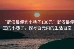 “武漢最便宜小巷子100元”武漢最便宜的小巷子，探尋百元內(nèi)的生活百態(tài)