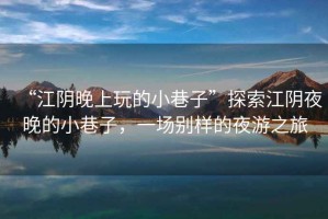 “江陰晚上玩的小巷子”探索江陰夜晚的小巷子，一場別樣的夜游之旅
