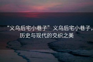 “義烏后宅小巷子”義烏后宅小巷子，歷史與現(xiàn)代的交織之美