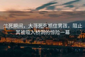 生死瞬間，大哥死死抓住男孩，阻止其被吸入橋洞的驚險一幕
