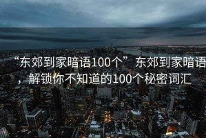 “東郊到家暗語100個”東郊到家暗語，解鎖你不知道的100個秘密詞匯
