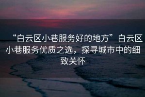 “白云區(qū)小巷服務好的地方”白云區(qū)小巷服務優(yōu)質之選，探尋城市中的細致關懷