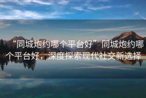 “同城炮約哪個(gè)平臺(tái)好”同城炮約哪個(gè)平臺(tái)好，深度探索現(xiàn)代社交新選擇