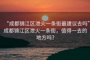 “成都錦江區(qū)泄火一條街最建議去嗎”成都錦江區(qū)泄火一條街，值得一去的地方嗎？